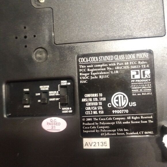 Coca Cola 2001 Tiffany Style Stained Glass Look Light Up Holiday Telephone/Phone - Picture 7 of 16